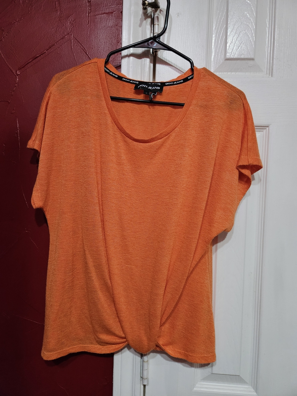 Dkny Orange Short Sleeve Knot Hem Tee
